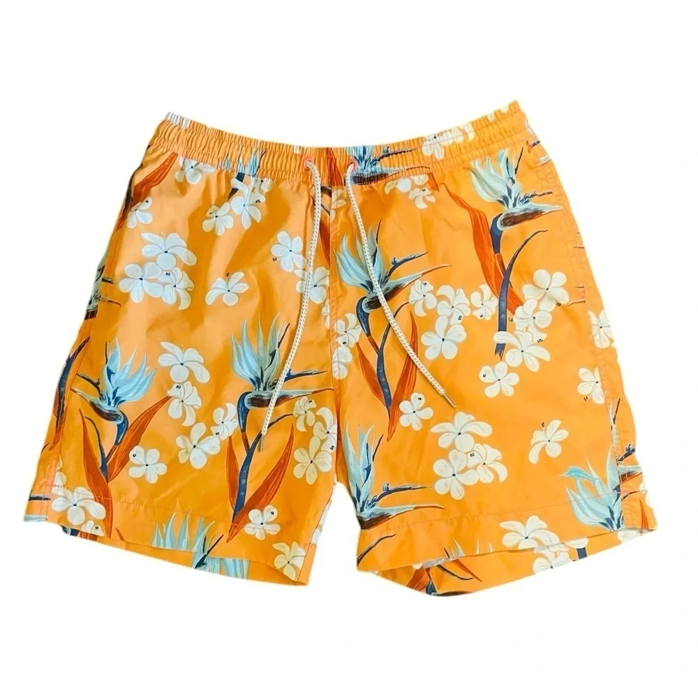 Tommy Bahama Relax premium swim trunks pockets 6.5” inseam SZ L orange white